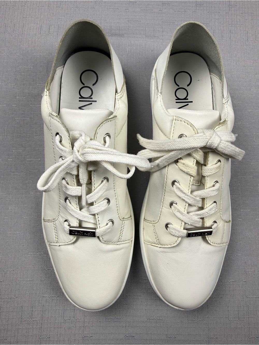 Calvin Klein Danica White Leather Sneakers Women’s US‎ 9 Lace Up Casual Shoes